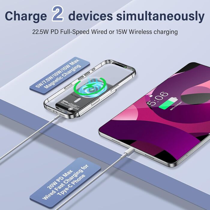 Power Bank MiniMag Ultra Slim 5000mAh з PD 22.5W та бездротовою зарядкою 15W (Mini, Portable, iPhone, Android)