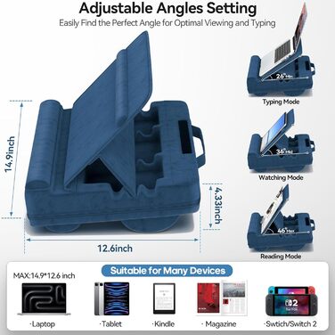 Підставка для ноутбука з регулюванням кута нахилу, подушка для ноутбука на диван, підставка для ноутбука до 16″ (Блакитний)
