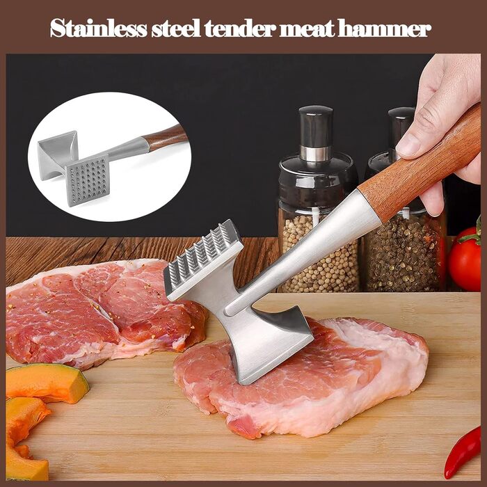 Fleischklopfer FlotRute: М'ясорубка, молоток для м'яса, 26 см, з дерев'яною ручкою, нержавіюча сталь