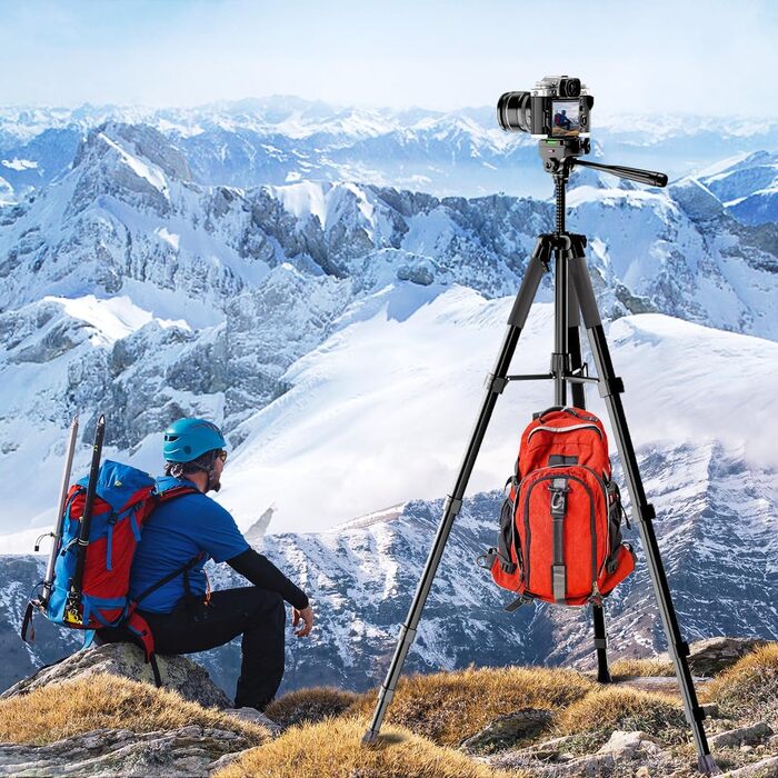 Штатив для камери 175 см, алюмінієвий відеоштатив з Fluid-головкою для Sony/Nikon/Canon, легкий штатив для телефону з 2 QR-пластинами, обертовий тримач для телефону/пульт дистанційного керування, для TikTok, Vlog (Чорний-175)