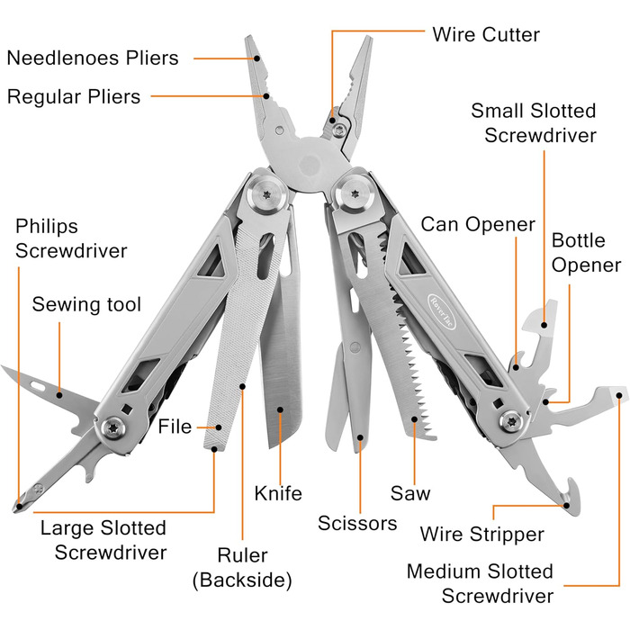 Мультитул 16 в 1: багатофункціональний інструмент для кемпінгу, виживання, туризму та повсякденного використання. З ножем, пилкою, плоскогубцями, викрутками та іншим. Ідеальний подарунок!