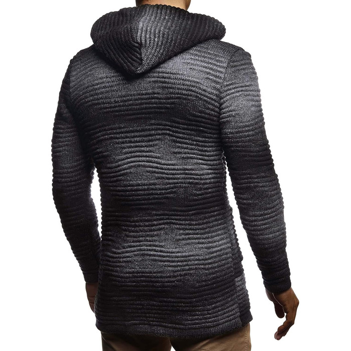 Чоловічий светр Leif Nelson з капюшоном та блискавкою - тепла в'язана куртка-світшот, кардиган для зими (XL, Чорний Антрацит)