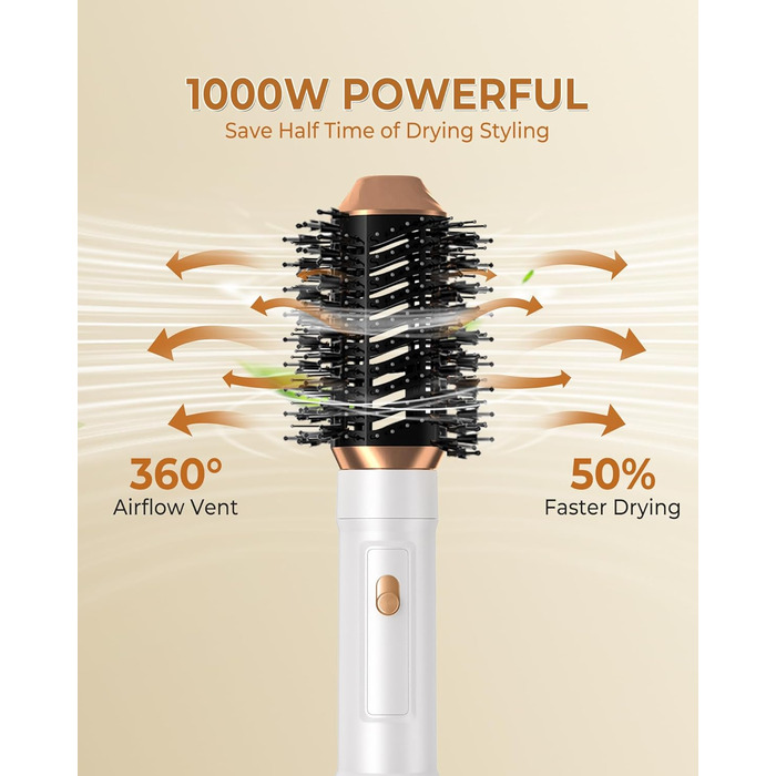 UKLISS Стайлер для волосся 6-в-1 Air Styler Set - Професійний стайлер з насадками: фен-щітка, керлер, щітка з гарячим повітрям, фен-щітка, фен, випрямляч | для створення локонів, об'єму, випрямлення та сушіння (Перламутрово-білий)
