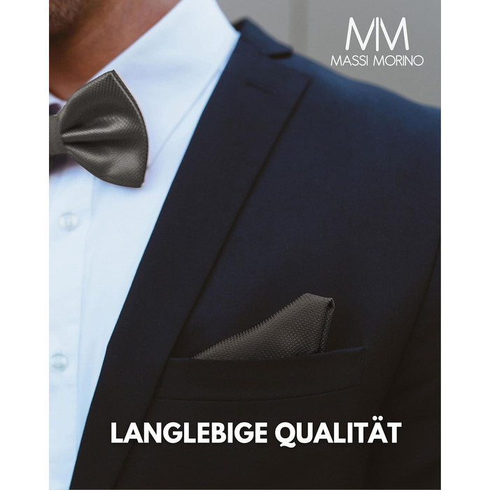 Комплект метелик Massi Morino з нагрудною хустинкою для чоловіків, антрацит - метелик на весілля, регульована петля
