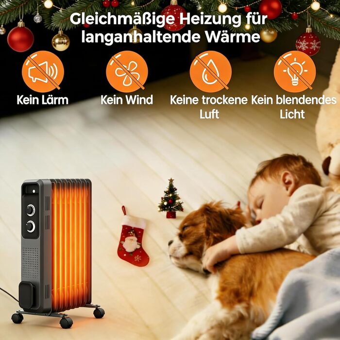 Масляний радіатор COWSAR: Енергоефективний обігрівач з 3 режимами, захистом від перекидання та перегріву, 1200W, сірий для вітальні та спальні