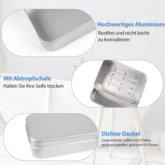 Набір мильниць для подорожей 2 шт. з алюмінію з підсіткою, вологостійкі, нержавіючі мильниці для дому, подорожей, мила та пінки для гоління (срібні)
