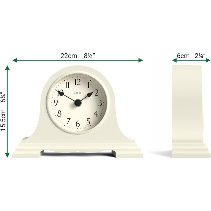 JONES CLOCKS® Speakeasy Desk Clock | Classic Napoleon Hat Design | | Contemporary classic style for desk, table, shelf or bedside table (Light Cream)