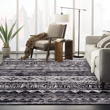 Килим для вітальні сучасний, короткий ворс, нековзний, миючий, м'який, для вітальні, спальні та їдальні, сірий та білий, 120 x 160 см сіро-білий (чорно-білий, 80 x 120 см (прямокутний))