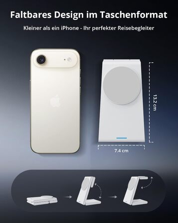 Зарядна станція 3-в-1 GEEKERA MagSafe для Apple Watch та iPhone (12-17, Air), індуктивне зарядне пристрої, біло-сірий
