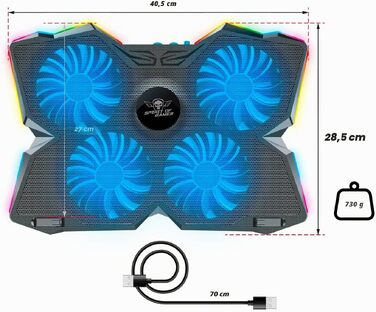 Охолоджувач для ноутбука Spirit of Gamer AIRBLADE 500 (10-17 дюймів), 4 тихі вентилятори, RGB підсвічування, сумісний з PC, PS5, PS4, Xbox