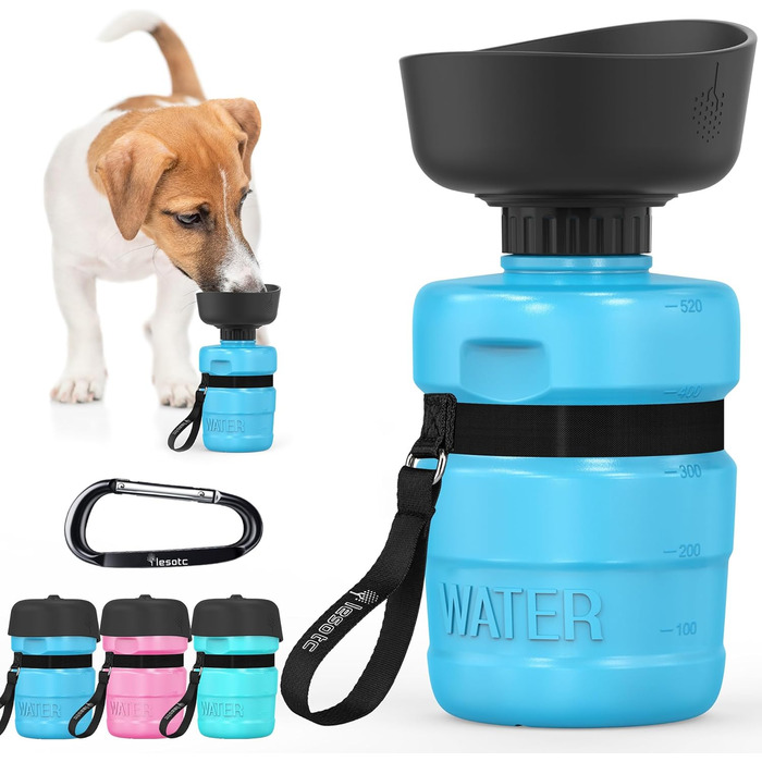 Складана пляшка для води для собак Lesotc, 520 мл, блакитна - для прогулянок, подорожей, кемпінгу