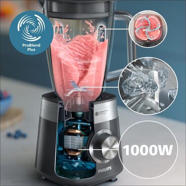 Philips 5000 Series Blender - 1000 W. 2L maximum capacity. ProBlend Plus technology. Dishwasher-safe parts. Black (HR3020/20) 1000 Watts