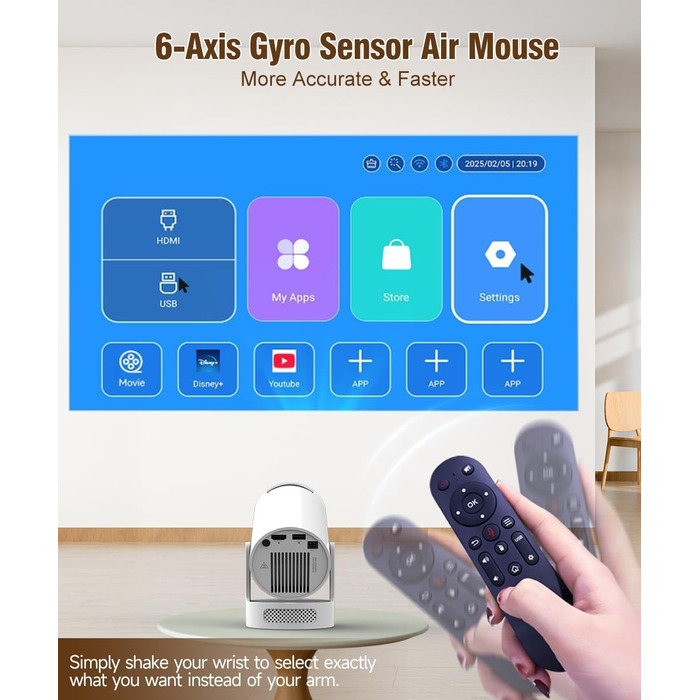 Проектор 4K Mini Android 11.0 5G WiFi 6 BT 5.0 з автокоррекцією трапецеїдальних спотворень та динаміком 5W. Підтримка 4K, 1080P Full HD, WiFi 6, Bluetooth 5.0, Android 11.0.