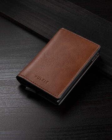 Шкіряний картхолдер чоловічий VULKIT RFID захист гаманець для карт та грошей Crazy Horse Braun