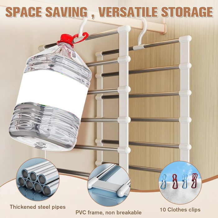 Набір з 3 штук вішалок для штанів, 7 в 1, економія місця, неслизькі вішалки для штанів, органайзер для шафи з 10 прищіпками, з нержавіючої сталі, складні вішалки для штанів, шарфів, рушників, краваток, постільної білизни