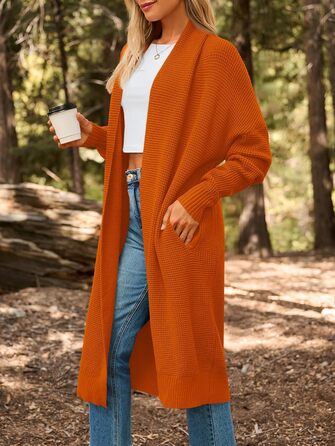 Жіноча в'язана кардиган LILLUSORY, великий розмір, відкритий спереду, зимовий, оранжево-червоний (Sunset Chevron)