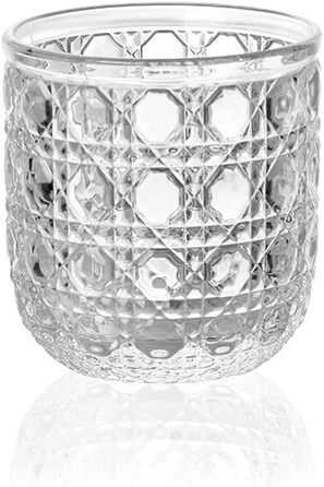 Vintage bedside carafe and cup, glass tea set for one, embossed gemstone texture design (transparent)