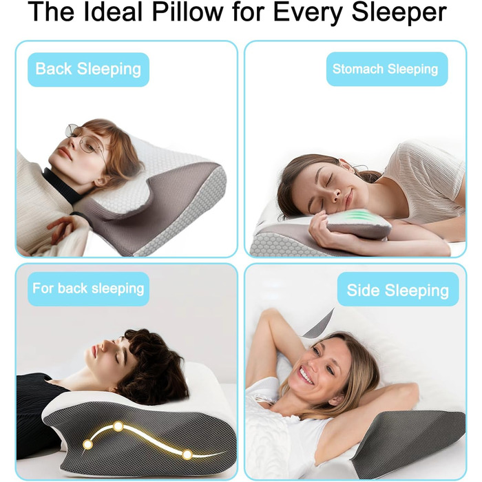 Ортопедична подушка Purova для шиї 2 в 1, з піною Memory Foam, для сну на боці, спині та животі (чорна)