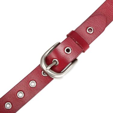Жіночий шкіряний ремінь з металевою пряжкою для джинсів Dreess, ширина 1.1 см (XS:85 см, підходить для обхвату талії 60-74 см), колір: червоний