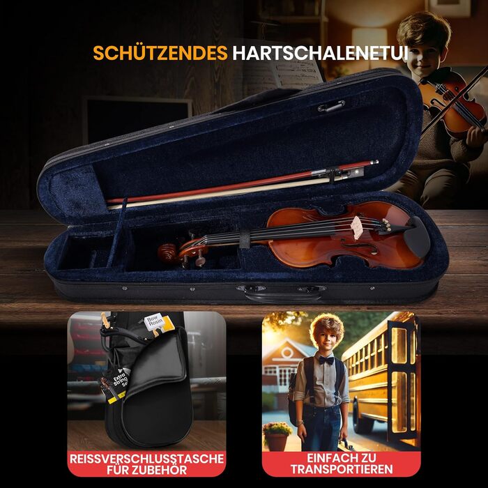 Скрипка Pyle Instrument 3/4 з дерева – повний набір для дітей та початківців з підставкою, струною, коліумом та чохлом