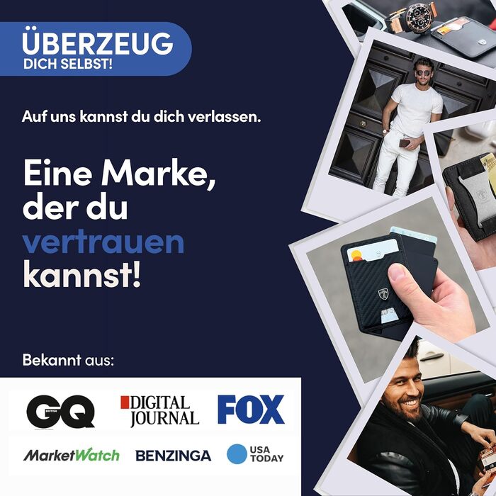 TRAVANDO SLYDE: Тонке шкіряне картхолдер з RFID захистом для чоловіків - 6 карт, картхолдер-портмоне (Чорний)