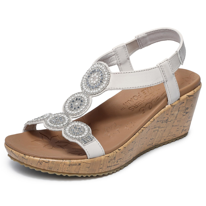 Босоніжки жіночі Skechers Beverlee Date Glam на танкетці, кремовий колір, 38 EU