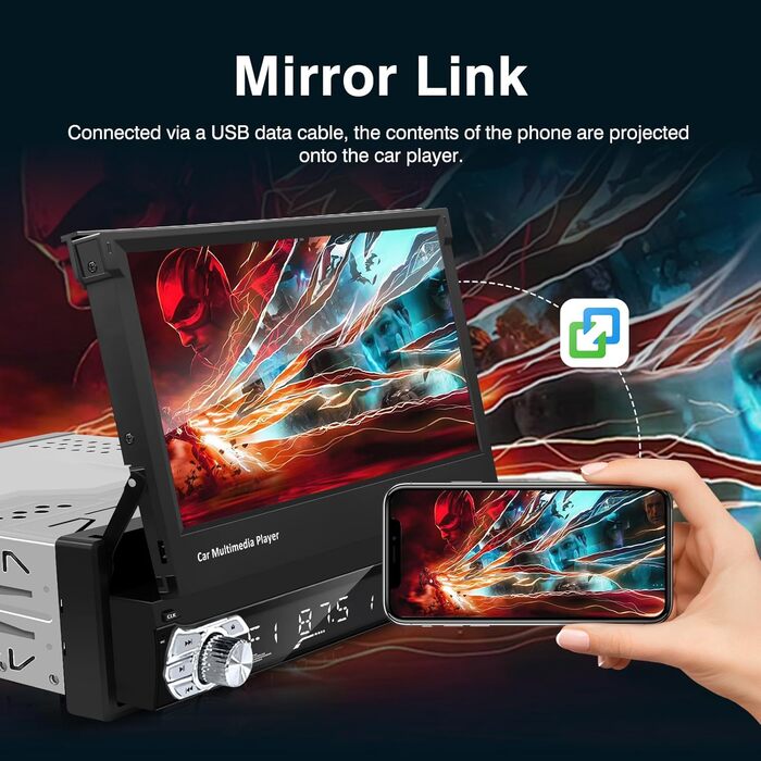 EZoneTronics 7-дюймове 1DIN автомагнітола з CarPlay/Android Auto, сенсорний екран, Bluetooth, підтримка SWC, Mirror Link, еквалайзер, FM/RDS, USB Type-C, AUX, TF-карта, камера заднього виду CW0013