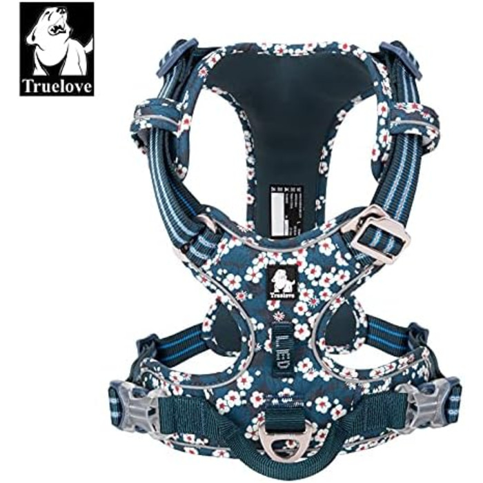 Шлейка для собак WINHYEPET Truelove No-Pull, бавовняна, дихаюча, світловідбиваюча, регульована, для маленьких та середніх собак і котів, TLH5655 (XS, Саксонія Блакитний)