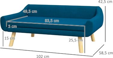 Диван для собак та котів PawHut, блакитний, 102x58,5x42,5 см, з м'яким знімним кріслом, дизайн у скандинавському стилі