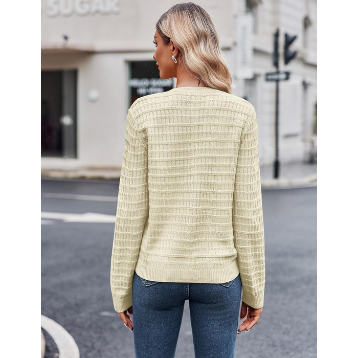 Жакет Zeagoo з довгими рукавами, кардиган з круглою шиєю, в'язаний жакет на ґудзиках, відкритий спереду, елегантний в'язаний светр для жінок (M, пісочний)