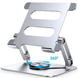 Підставка для iPad та планшетів (4–13 дюймів) з обертовою базою 360°, складаний алюмінієвий тримач для iPad Pro, Air, Mini, Samsung Tab, сріблястий