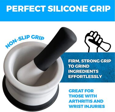 Набір для розмелювання спецій EZ-Grip: ступка та товкачок з силікону та порцеляни, чорний (11,5 см)