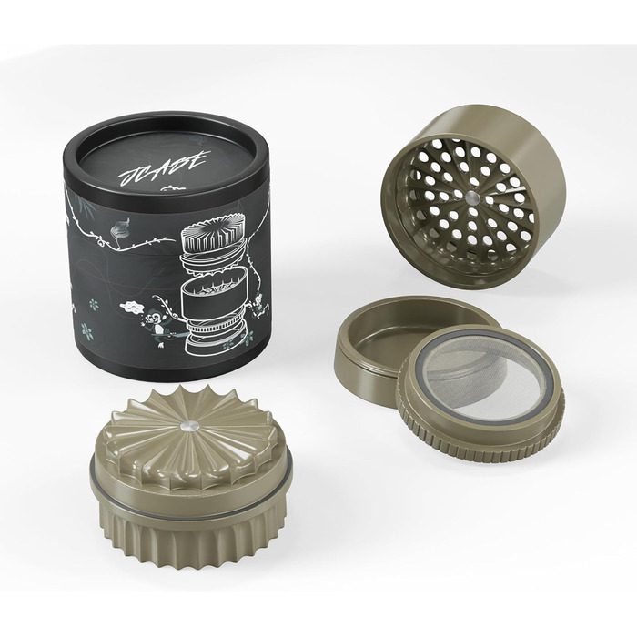 Toothless herb grinder Ø 63 mm | Nano-ceramic coated for non-stick grinding | 5-piece with integrated storage container in the lid (Mud)
