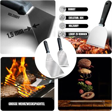 Набір для приготування Smash Burger – 6 предметів: прес для бургерів, розчавлювач, 2 кришки для плавлення сиру, лопатка для гриля та шампури – подарунок для чоловіків та любителів гриля (Чорний, 6 предметів)