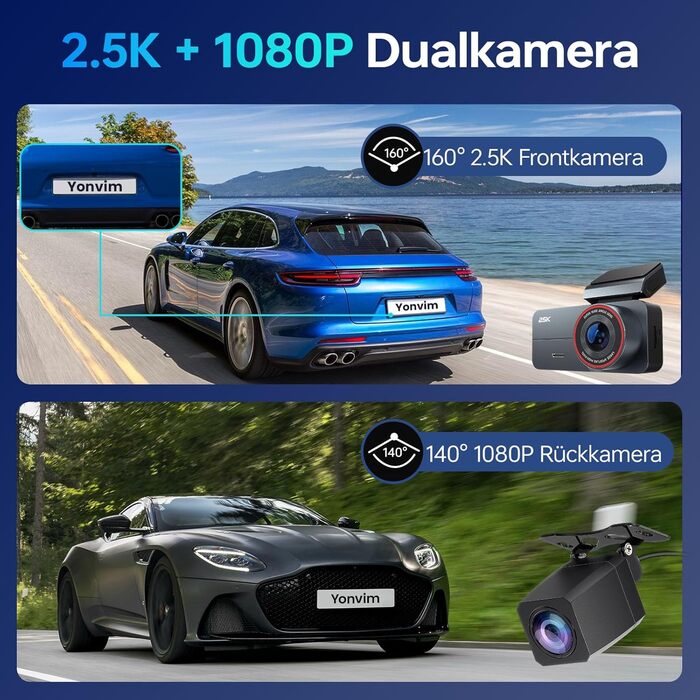 Відеореєстратор автомобільний Dual 2.5K QHD (передній + задній) з нічним баченням, картом 64GB та паркувальним режимом, чорний