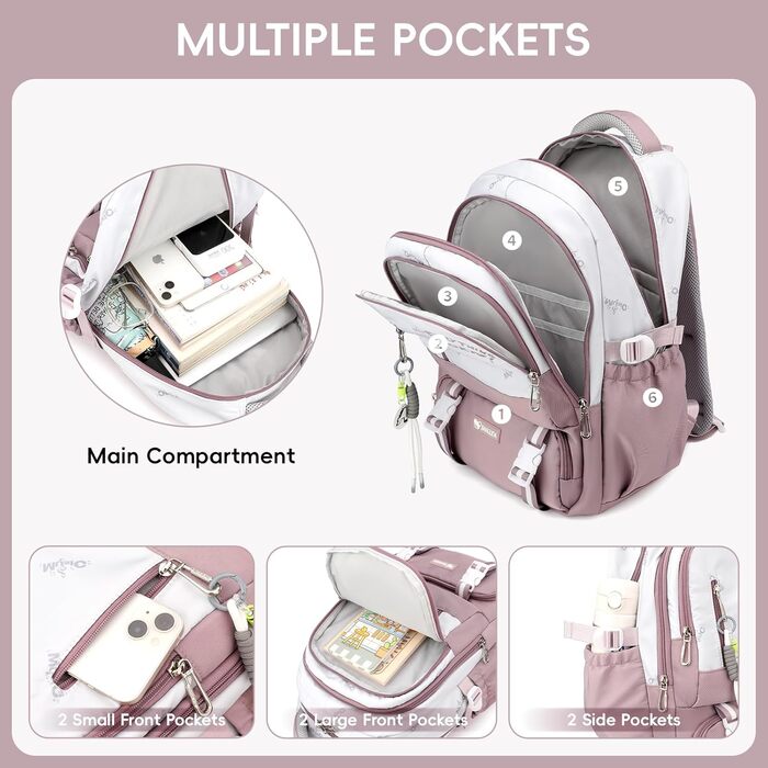 Рюкзак для підлітка, 36L, для дівчат 3-9 клас, великий стильний рюкзак для ноутбука 16 дюймів, повсякденний шкільний рюкзак, сумісний з візком (фіолетовий)