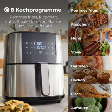 MasterPro Foodies Аерофритюрниця XXL 6л 1800Вт з LED дисплеєм та антипригарним покриттям | Фритюрниця без олії 8-в-1