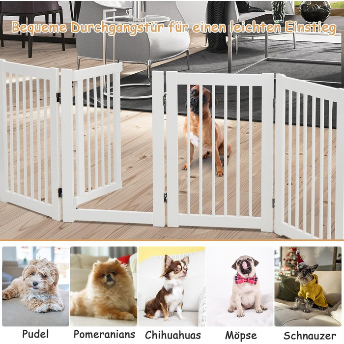 Захисне ґратка для собак COSTWAY 76 см, 4 панелі, дерев'яна з хвірткою, для дітей, складана, біла