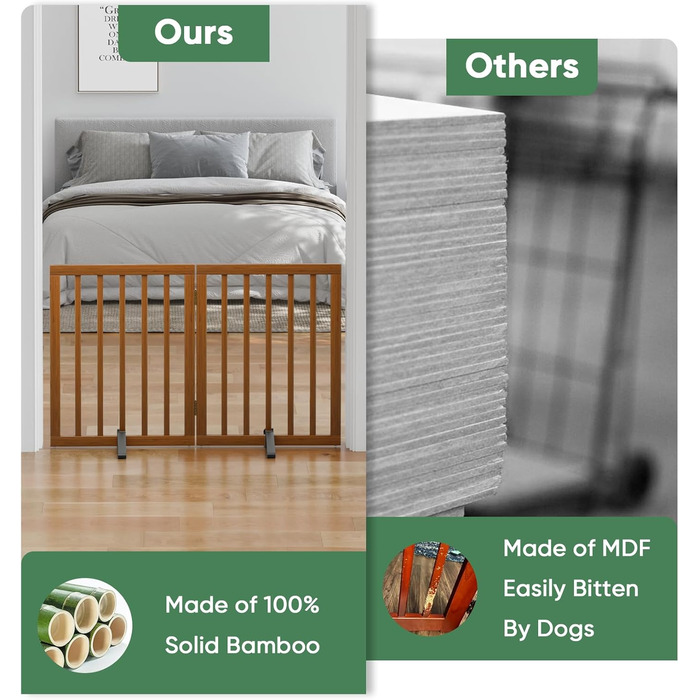 Перегородка для собак з бамбука, розкладна, для дверей, 3 панелі (білий). Металеві ніжки, для дому, роздільник простору. Ширина 55' та 37'