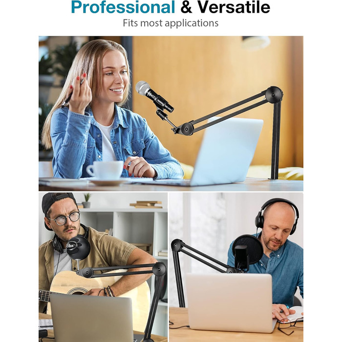 Підставка для мікрофона InnoGear – міцна підставка з регульованим кріпленням та кабелетримачами для Blue Yeti, Snowball, Hyper X, QuadCast, SoloCast, Fifine (компактна)