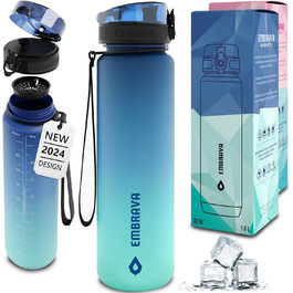Embrava Best Sports Bottle - 1000ml - fast-flowing, flip-top leak-proof lid that opens with a click - non-toxic, BPA-free & eco-friendly Copolyester-Tritan plastic (Aqua Fusion)