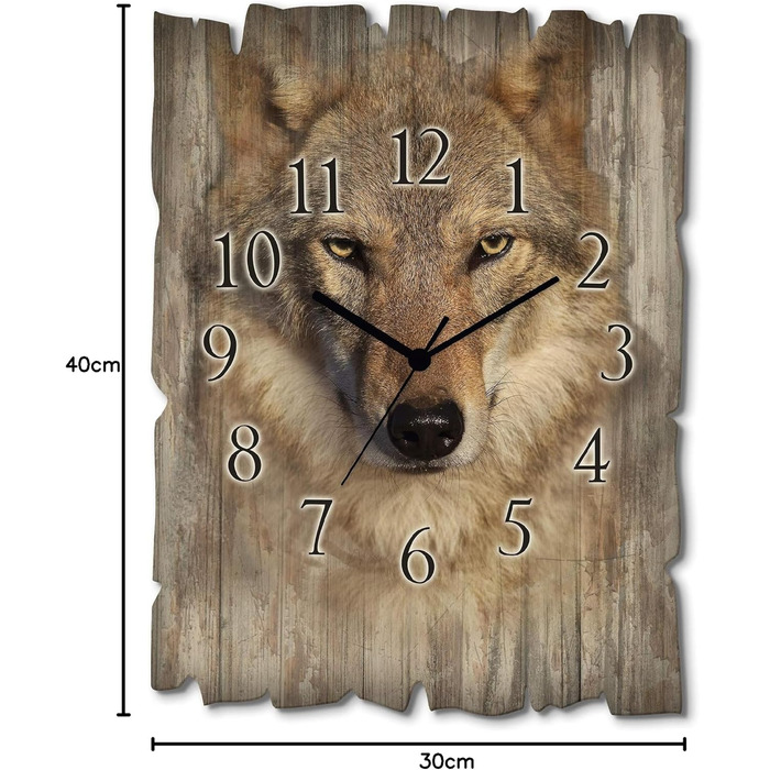 ARTLAND Wall Decor Wall Clock without Ticking Sounds, Wood, 30x40 cm, Rectangular, Silent, Nature, Animals, Forest Landscape, Original, Nordic, T5YP (Wolf, Radio Clock)