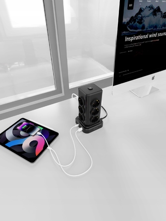 Мережевий фільтр Perys: 12 розеток, 3x USB-A, 3x USB-C, 2 м, чорний