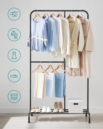 SONGMICS Clothes Rack, Clothes Rod, Holds up to 100 kg, with Adjustable Rod, for Bedroom, Living Room, Hallway, Black HSR103B01