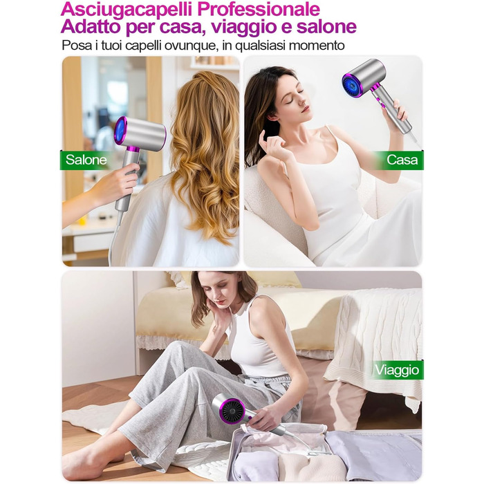 Іонізатор для волосся 2400W Profi, професійний фен з 3 температурами, 2 швидкостями, кнопка холод/гаряче, дифузор, концентратор, термостат для дому, салону, подорожей