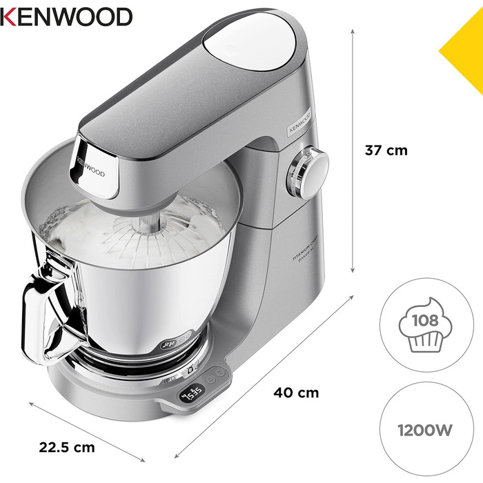 Кухонний комбайн Kenwood Titanium Chef Baker XL KVL85.424SI з вагою, 2 чашами, 1200 Вт, 4 насадки для випічки, скляний блендер, подрібнювач, сріблястий