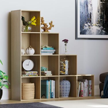 Стелаж Vida Designs Durham для вітальні, 10 кубів, дуб, з 5 сірими кошиками – книжкова полиця, органайзер, меблі для зберігання