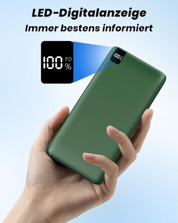 Power Bank Riapow 26800mAh: Швидка зарядка USB-C, 4 порти, LED-дисплей, для смартфонів та планшетів (зелений)