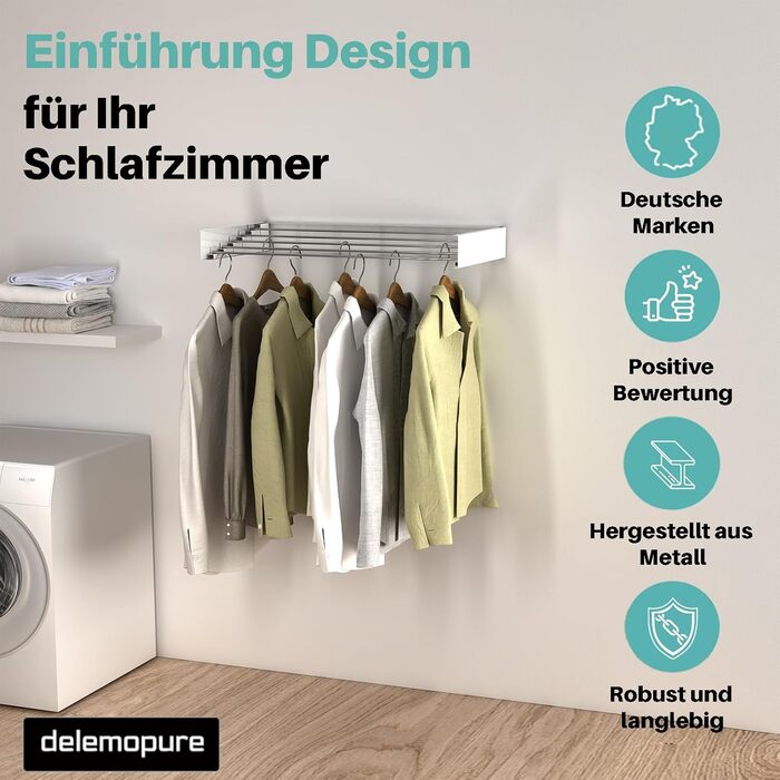 Сушарка для білизни настінна 80 см, висувна стійка, мотузка для білизни, настінний сушар, вантажопідйомність 30 кг, розкладний, економний для балконів/маленьких квартир/стін