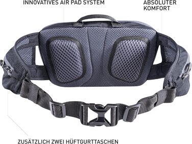 Поясна сумка EVOC HIP Pouch 1 л чорна для велосипедистів, з системою AIR PAD, двома кишенями на поясі і додатковими відділеннями, для велотурів та трейлів